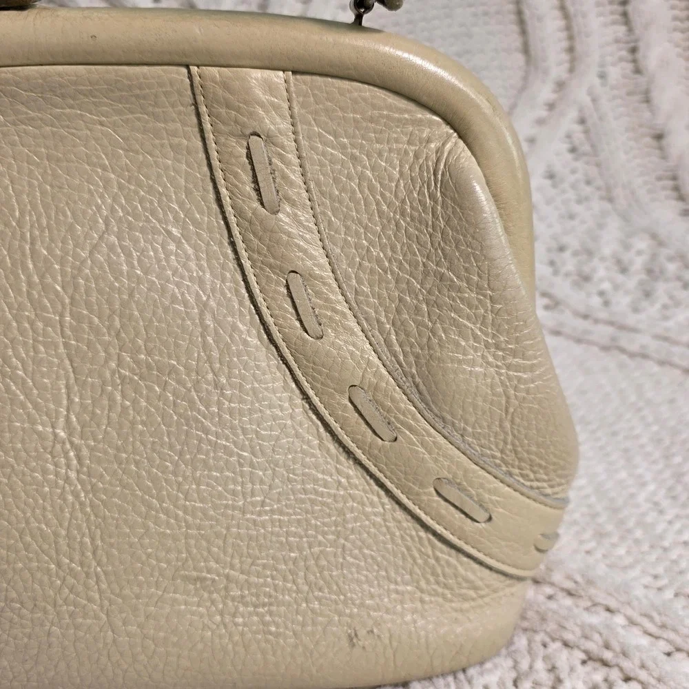 Vintage‎ Kiss Lock Handbag Cream Leather Frame Clutch Purse 50s 60s